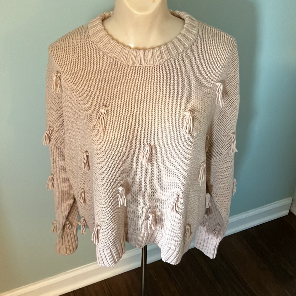 Madewell Blush Pink Pom Pom Tassel Sweater 100% Cotton Size M - Picture 7 of 15